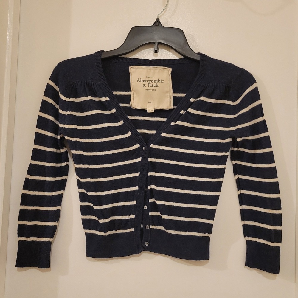 Abercrombie & Fitch Navy and White Striped Cotton Cardigan
